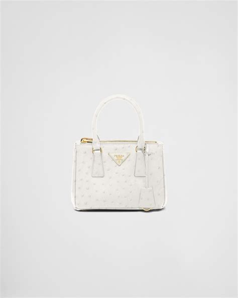 White Prada Galleria Ostrich Leather Mini